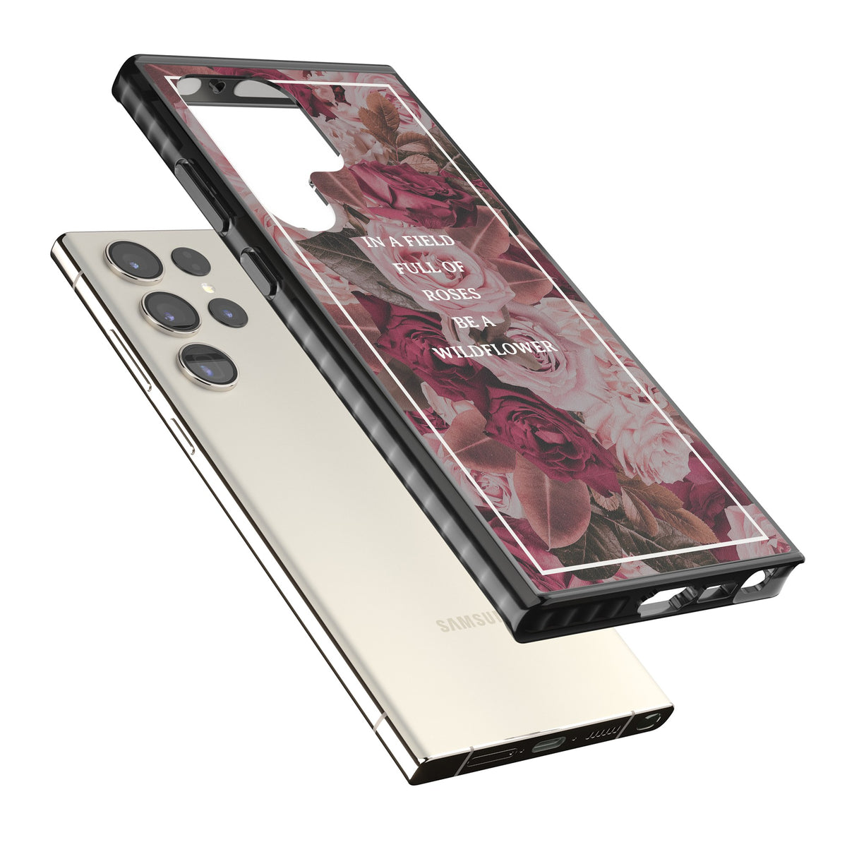 Wildflower Floral Quote Samsung S22 Ultra / Samsung S23 Ultra / Samsung S24 Ultra Impact Black Phone Case angled