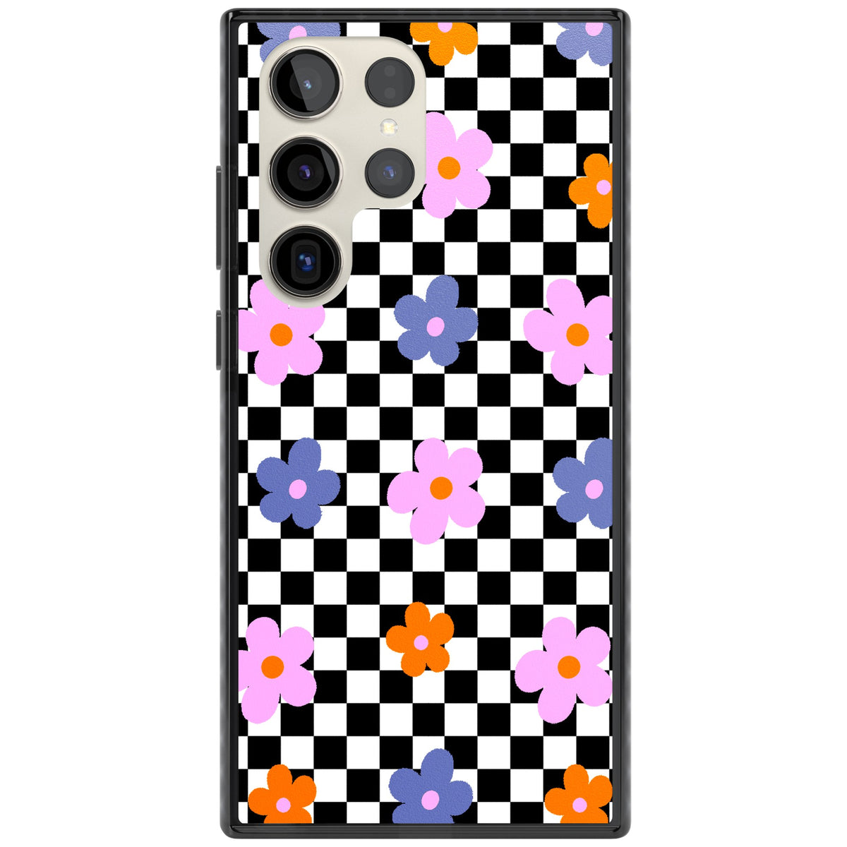 Checkered Blossom Samsung S22 Ultra / Samsung S23 Ultra / Samsung S24 Ultra Impact Black Phone Case front