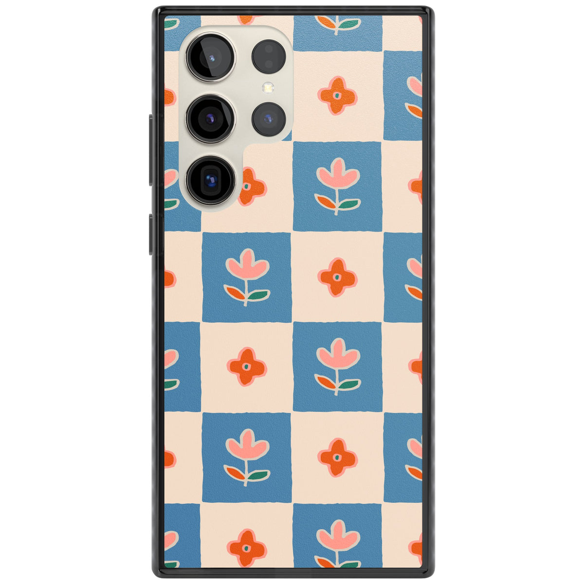 Vintage Bloom Checkered Samsung S22 Ultra / Samsung S23 Ultra / Samsung S24 Ultra Impact Black Phone Case front