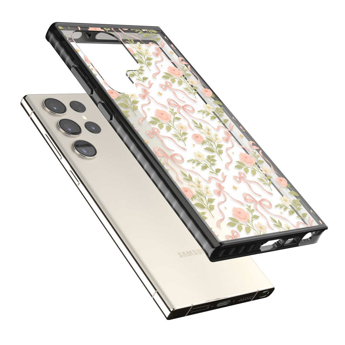 Ribbon Garden Samsung S22 Ultra / Samsung S23 Ultra / Samsung S24 Ultra Impact Black Phone Case angled