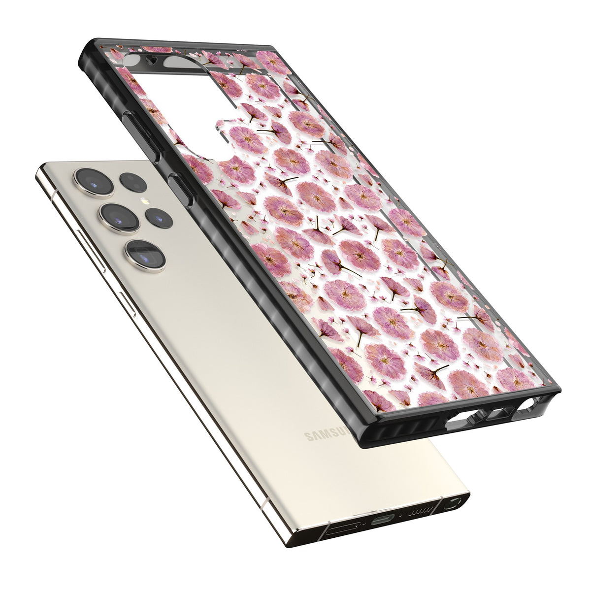 Pink Florals & Blossom Samsung S22 Ultra / Samsung S23 Ultra / Samsung S24 Ultra Impact Black Phone Case angled