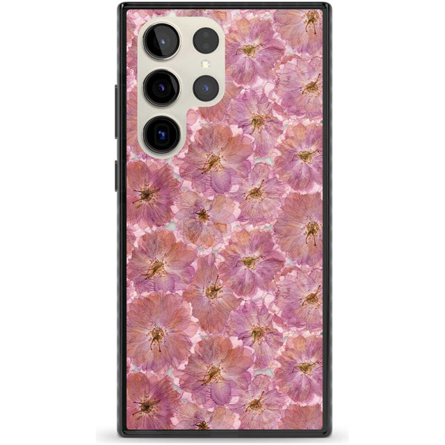 Large Pink Flowers Transparent Design Phone Case Samsung S22 Ultra / Black Impact Case,Samsung S23 Ultra / Black Impact Case Blanc Space