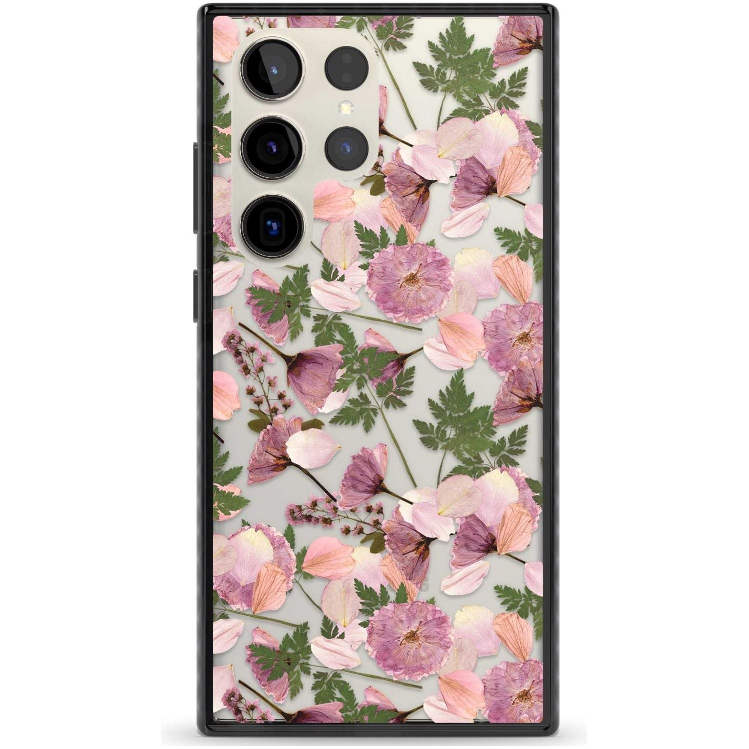 Leafy Floral Pattern Transparent Design Phone Case Samsung S22 Ultra / Black Impact Case,Samsung S23 Ultra / Black Impact Case Blanc Space