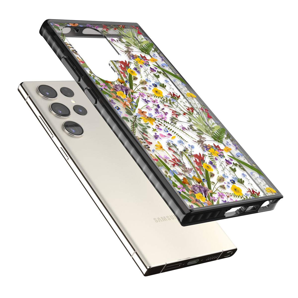 Wildflowers & Leaves Samsung S22 Ultra / Samsung S23 Ultra / Samsung S24 Ultra Impact Black Phone Case angled