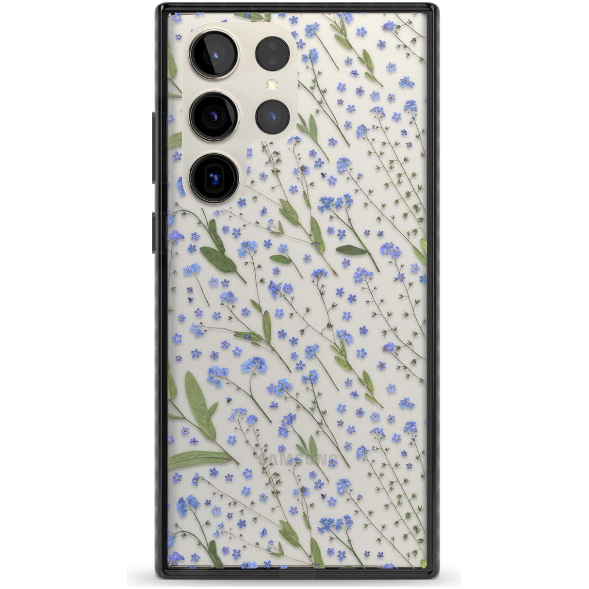 Blue Wild Flower Design Phone Case Samsung S22 Ultra / Black Impact Case,Samsung S23 Ultra / Black Impact Case Blanc Space