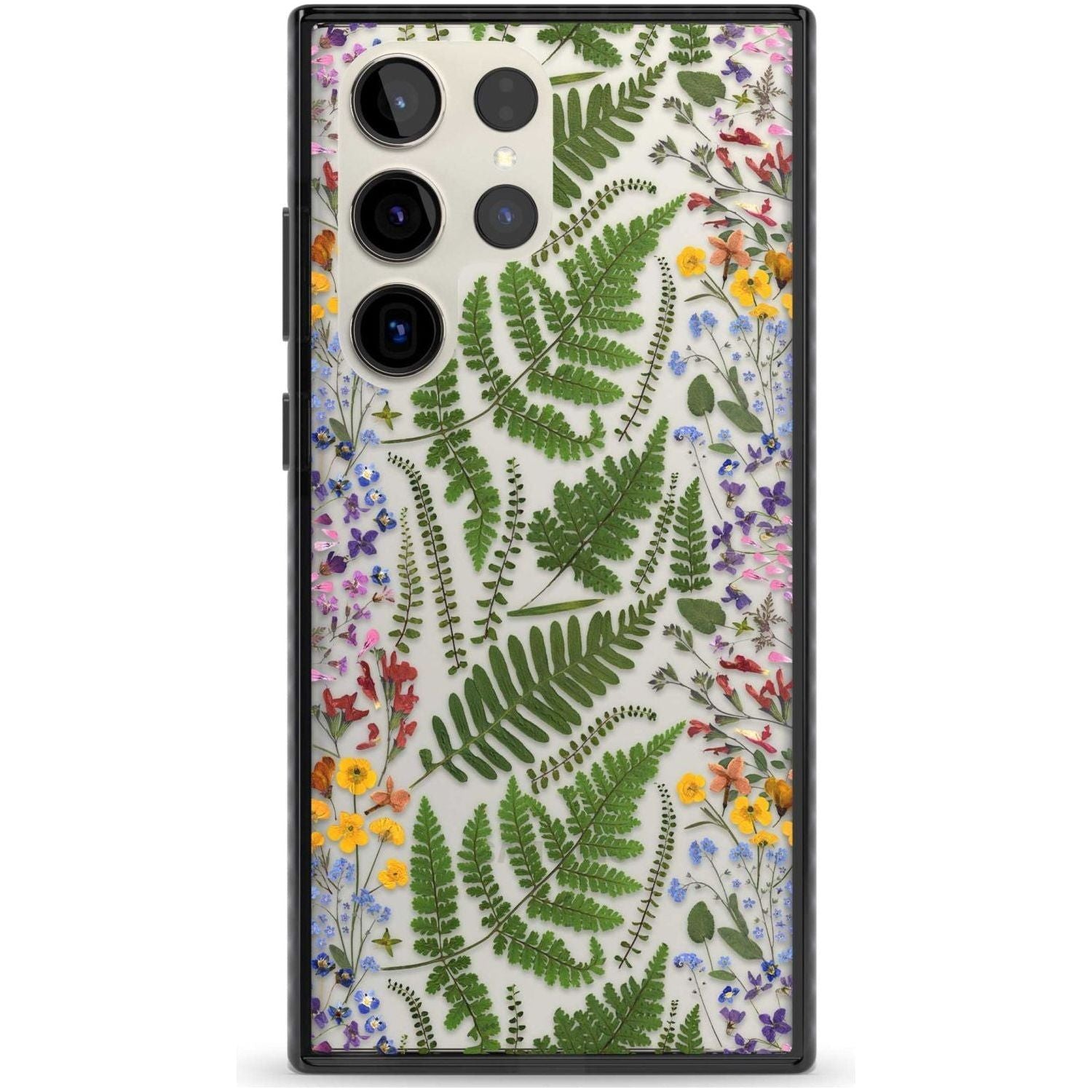 Busy Floral and Fern Design Phone Case Samsung S22 Ultra / Black Impact Case,Samsung S23 Ultra / Black Impact Case Blanc Space