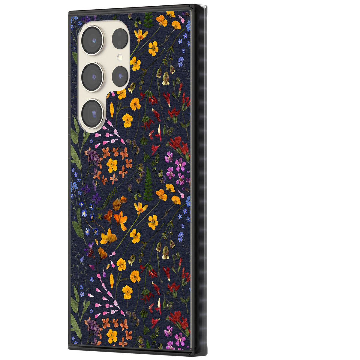 Wildflowers & Leaves In Navy Samsung S22 Ultra / Samsung S23 Ultra / Samsung S24 Ultra Impact Black Phone Case side
