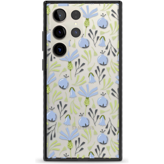 Blue Flora Transparent Floral Phone Case Samsung S22 Ultra / Black Impact Case,Samsung S23 Ultra / Black Impact Case Blanc Space