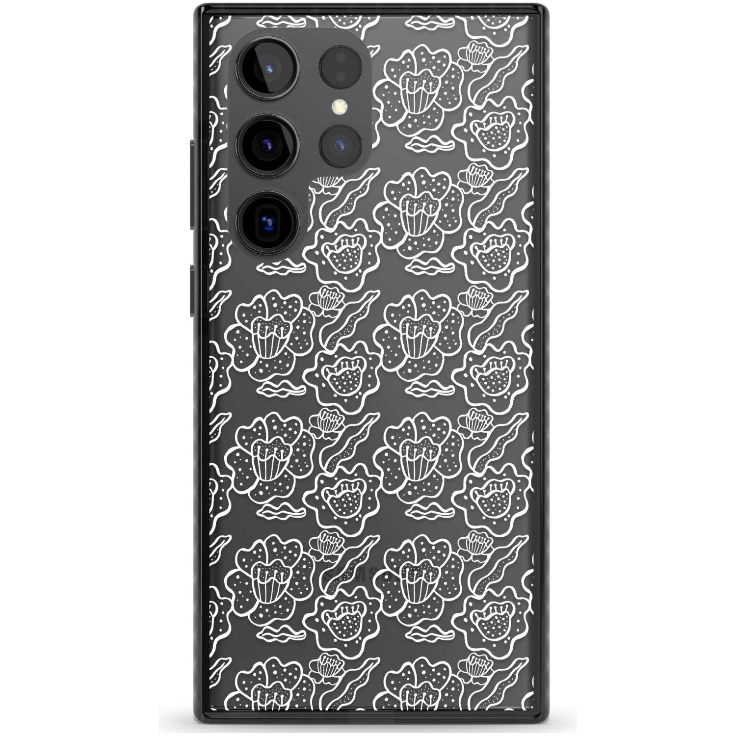 Funky Floral Patterns White on Clear Phone Case Samsung S22 Ultra / Black Impact Case,Samsung S23 Ultra / Black Impact Case Blanc Space