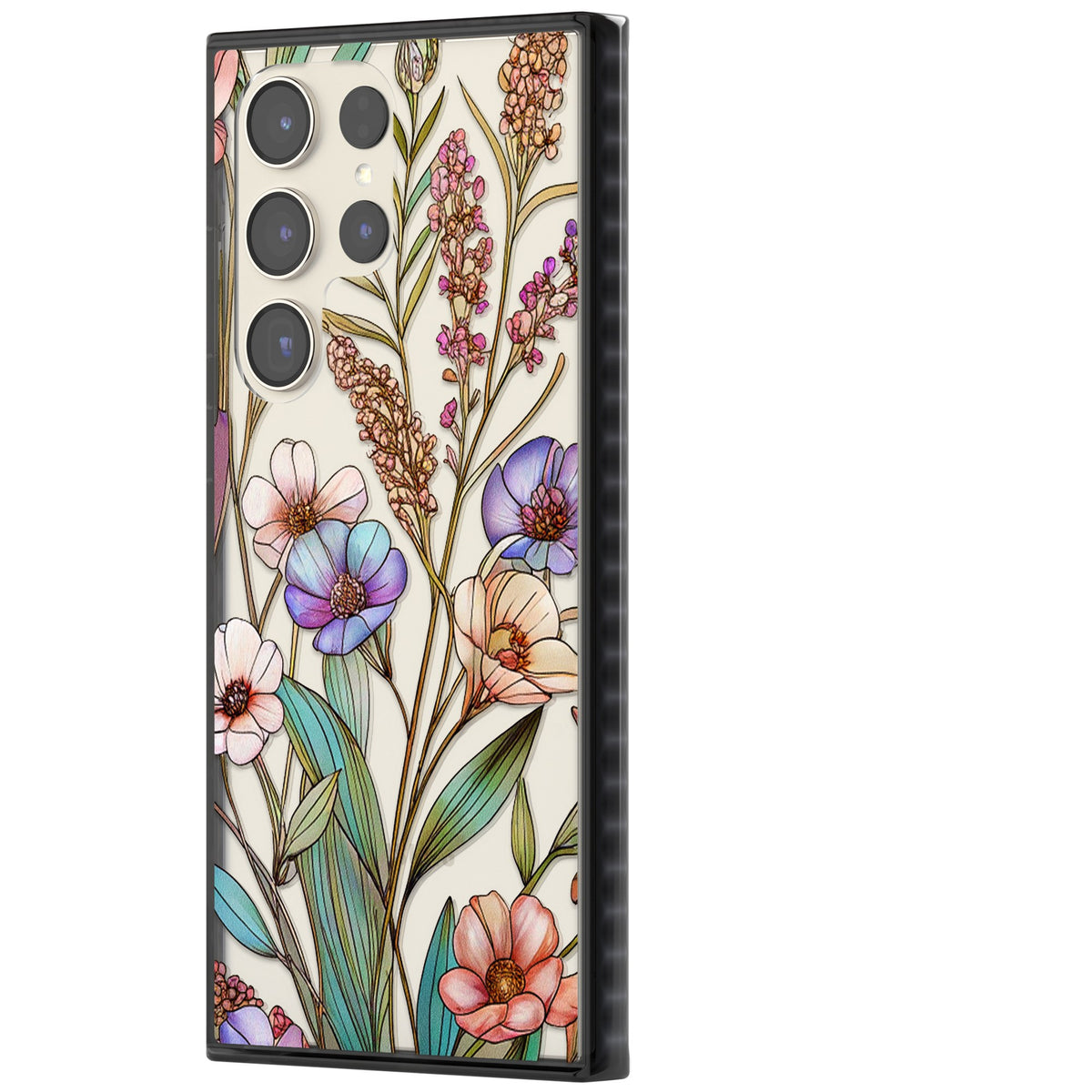 Glass Summer Flowers Samsung S22 Ultra / Samsung S23 Ultra / Samsung S24 Ultra Impact Black Phone Case side