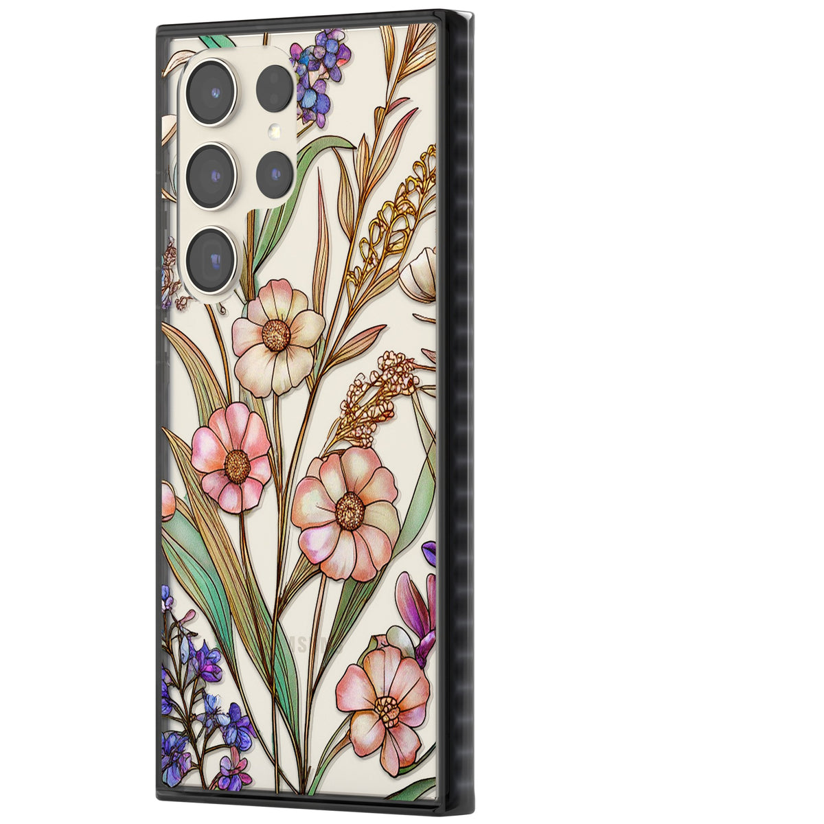 Glass Spring Flowers Samsung S22 Ultra / Samsung S23 Ultra / Samsung S24 Ultra Impact Black Phone Case side
