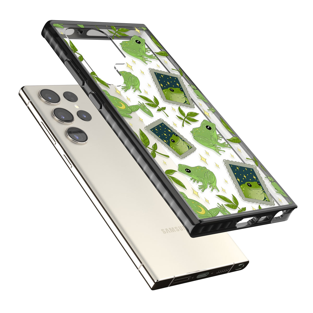 Starry Frog Stamps Samsung S22 Ultra / Samsung S23 Ultra / Samsung S24 Ultra Impact Black Phone Case angled