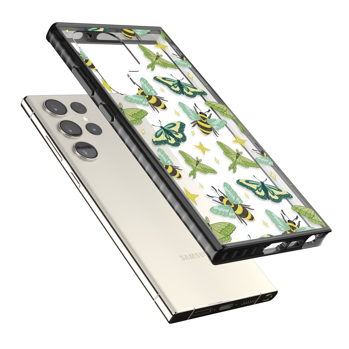Bees and Moths Samsung S22 Ultra / Samsung S23 Ultra / Samsung S24 Ultra Impact Black Phone Case angled