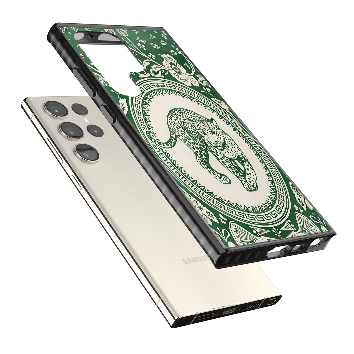Green Leopard Samsung S22 Ultra / Samsung S23 Ultra / Samsung S24 Ultra Impact Black Phone Case angled