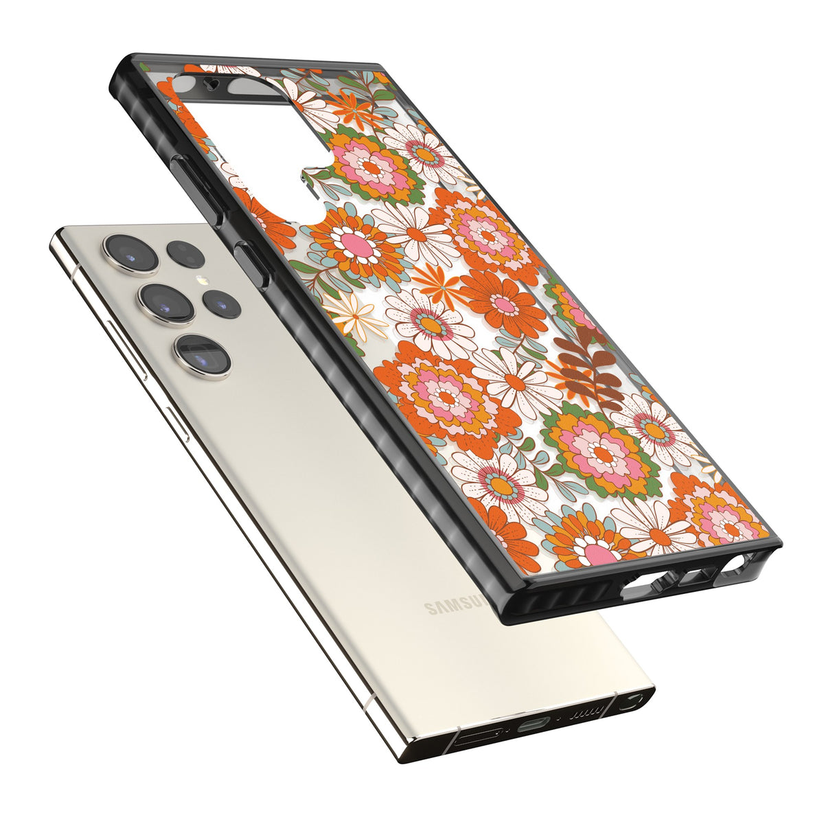 Seventies Bloom Samsung S22 Ultra / Samsung S23 Ultra / Samsung S24 Ultra Impact Black Phone Case angled
