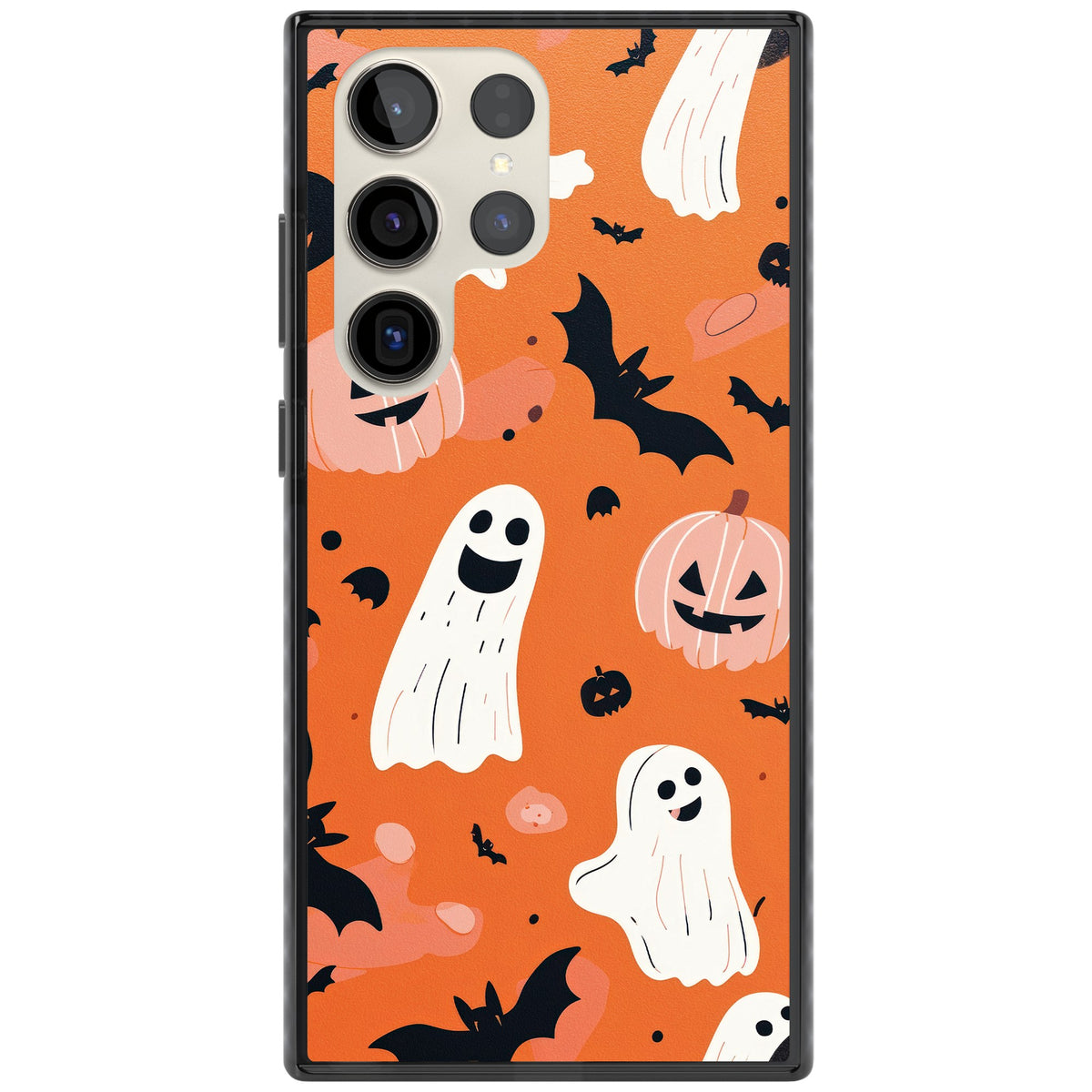 Orange Halloween Pattern Samsung S22 Ultra / Samsung S23 Ultra / Samsung S24 Ultra Impact Black Phone Case front