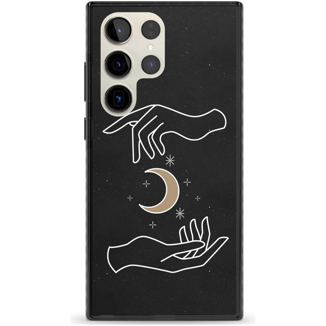 Hands Surrounding Moon Phone Case Samsung S22 Ultra / Black Impact Case,Samsung S23 Ultra / Black Impact Case Blanc Space