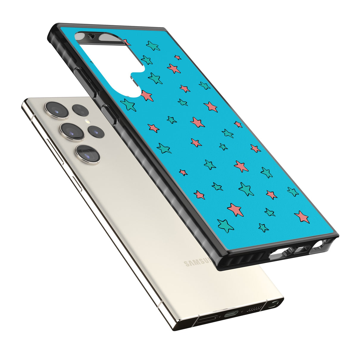 Blue Heartstopper Stars Pattern Samsung S22 Ultra / Samsung S23 Ultra / Samsung S24 Ultra Impact Black Phone Case angled