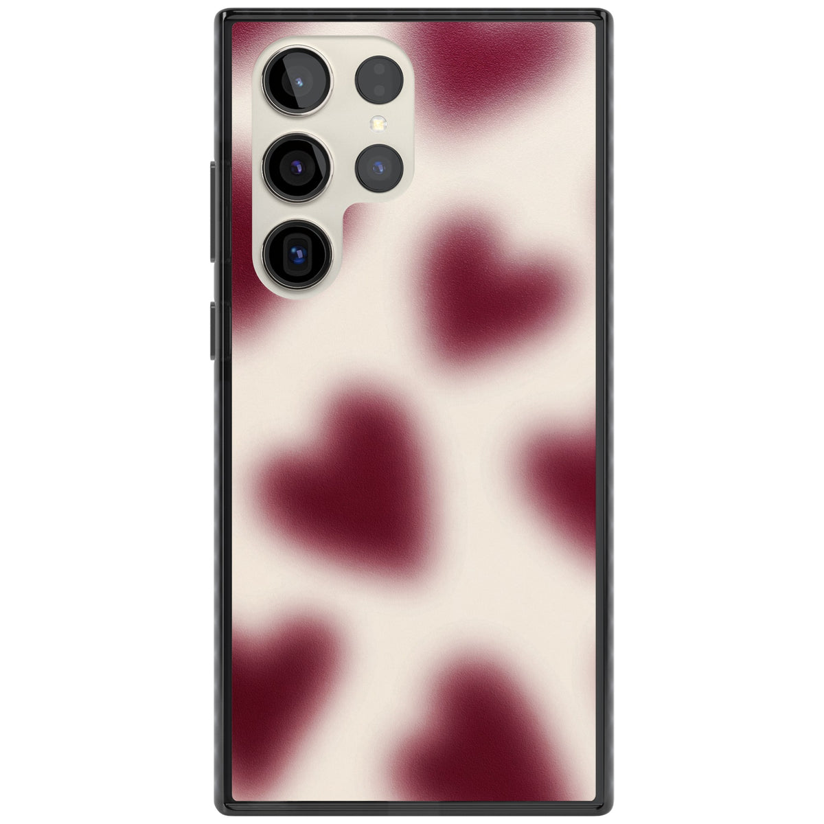 Velvet Hearts coquette iPhone case featuring blurry burgundy aura hearts on a soft cream background Samsung S22 Ultra / Samsung S23 Ultra / Samsung S24 Ultra Impact Black Phone Case front