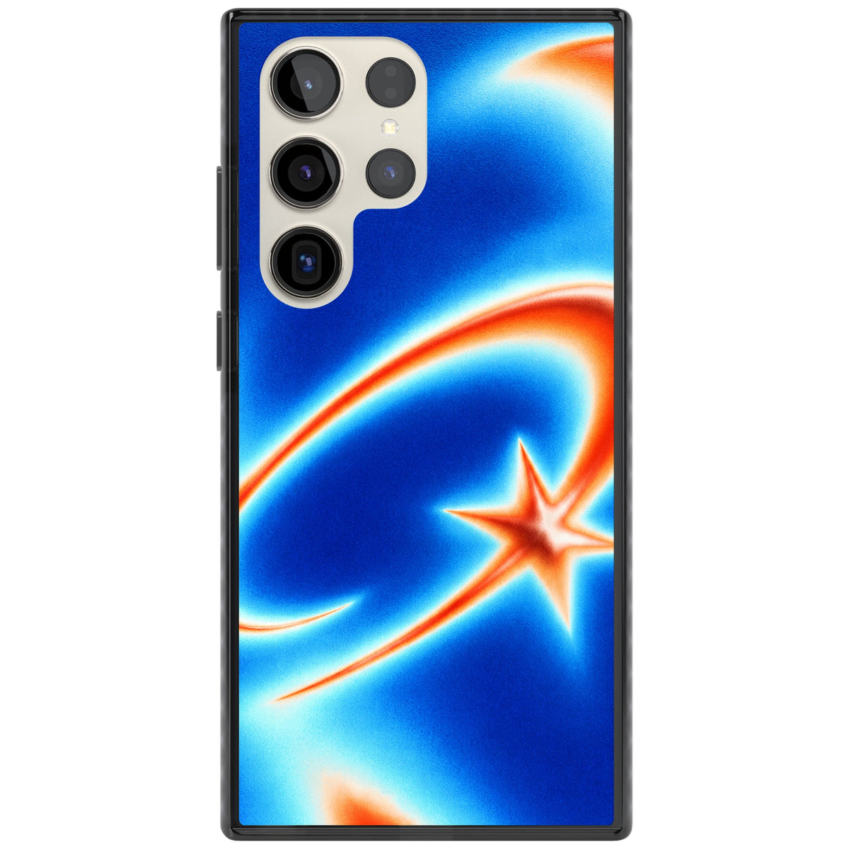 Starburn Y2K iPhone case featuring a glowing orange shooting star, sweeping comet trail and cobalt blue aura gradient Samsung S22 Ultra / Samsung S23 Ultra / Samsung S24 Ultra Impact Black Phone Case front