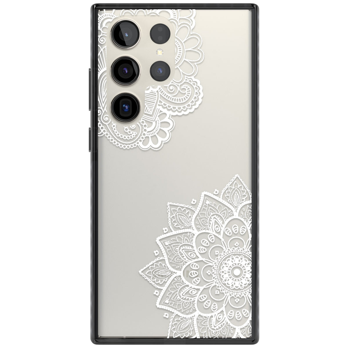 White Henna Florals Samsung S22 Ultra / Samsung S23 Ultra / Samsung S24 Ultra Impact Black Phone Case front