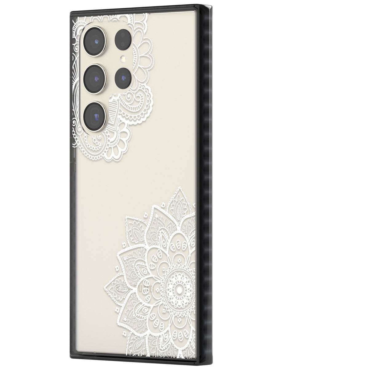 White Henna Florals Samsung S22 Ultra / Samsung S23 Ultra / Samsung S24 Ultra Impact Black Phone Case side