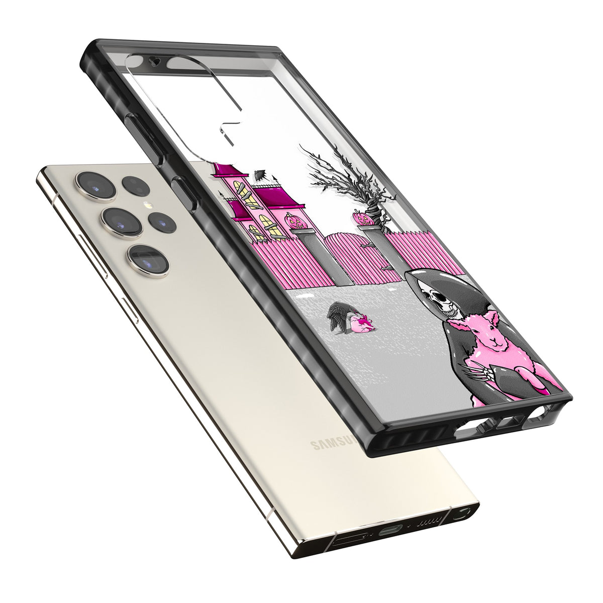 Pink Requiem Samsung S22 Ultra / Samsung S23 Ultra / Samsung S24 Ultra Impact Black Phone Case angled