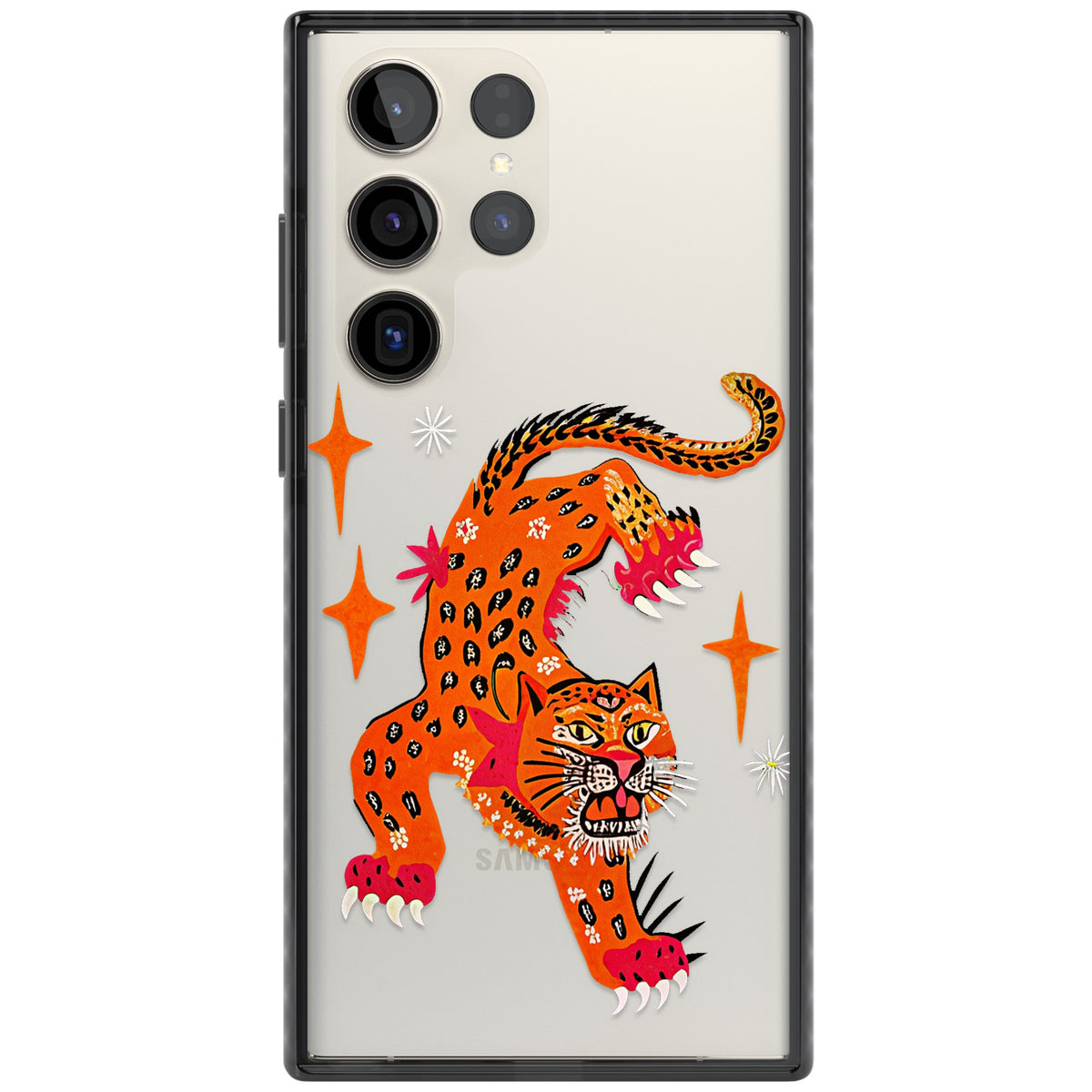 Fierce Jaguar Clear Samsung S22 Ultra / Samsung S23 Ultra / Samsung S24 Ultra Impact Black Phone Case front