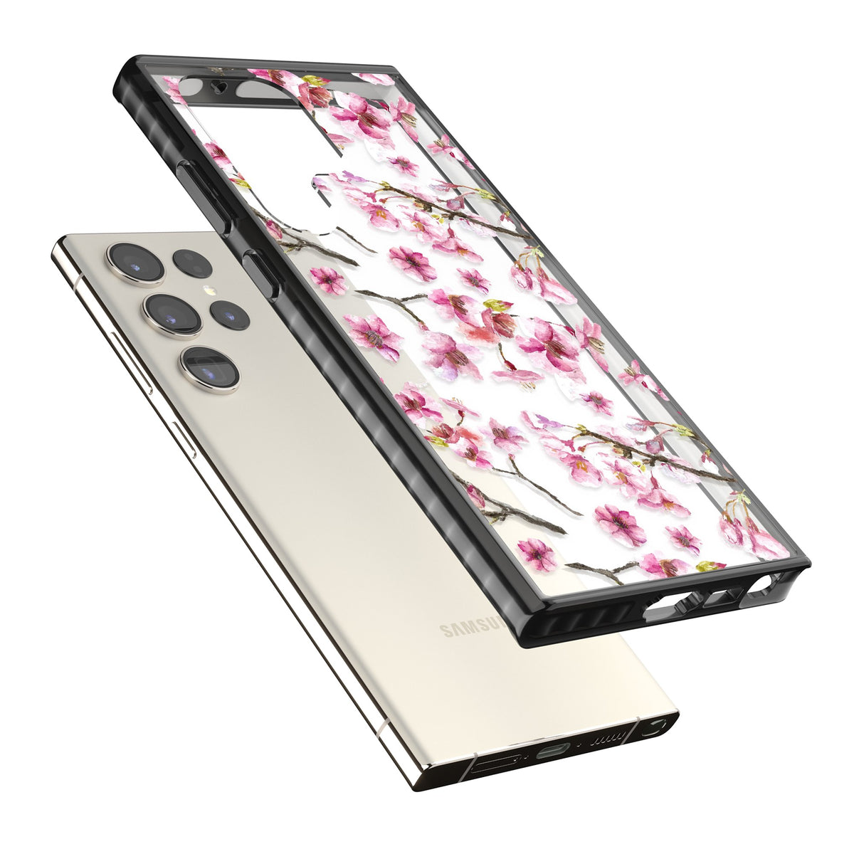 Sakura Bloom Samsung S22 Ultra / Samsung S23 Ultra / Samsung S24 Ultra Impact Black Phone Case angled