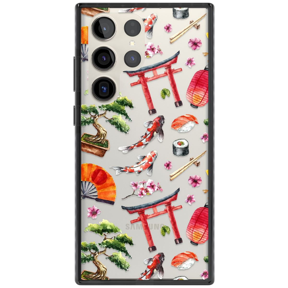 Japanese Watercolor Samsung S22 Ultra / Samsung S23 Ultra / Samsung S24 Ultra Impact Black Phone Case front