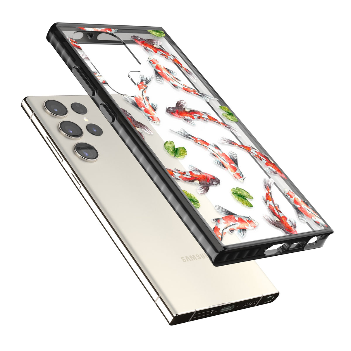 Koi Fish In Watercolour Samsung S22 Ultra / Samsung S23 Ultra / Samsung S24 Ultra Impact Black Phone Case angled