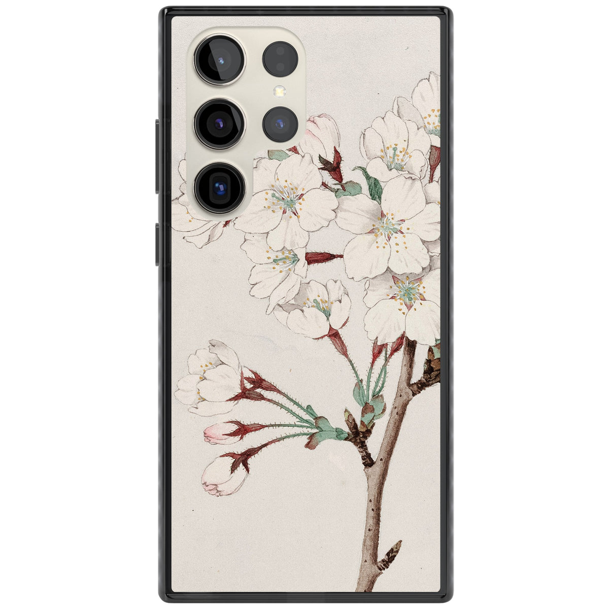 Vintage Japanese White Blossoms Samsung S22 Ultra / Samsung S23 Ultra / Samsung S24 Ultra Impact Black Phone Case front