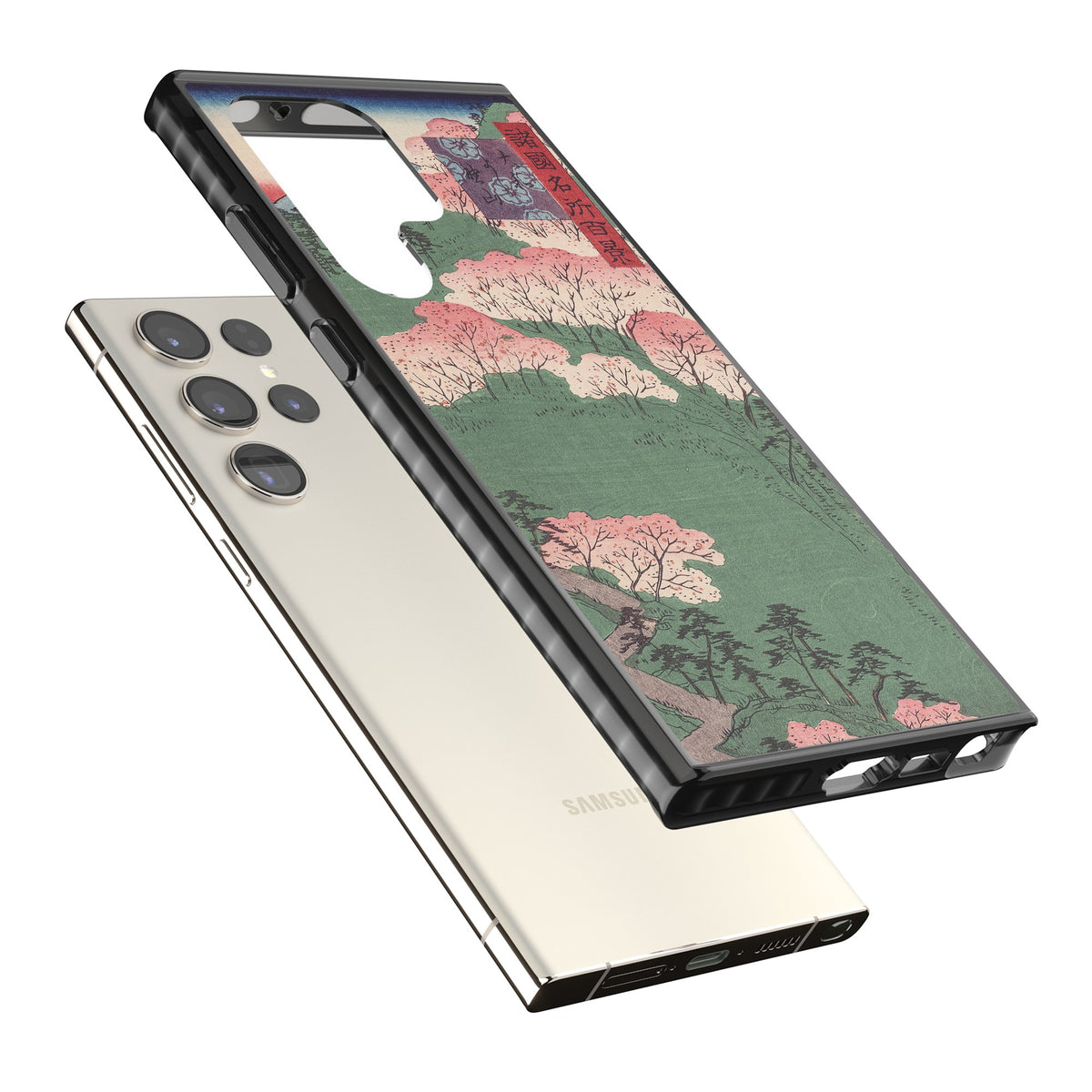 Japanese Cherry Blossom Forest Samsung S22 Ultra / Samsung S23 Ultra / Samsung S24 Ultra Impact Black Phone Case angled