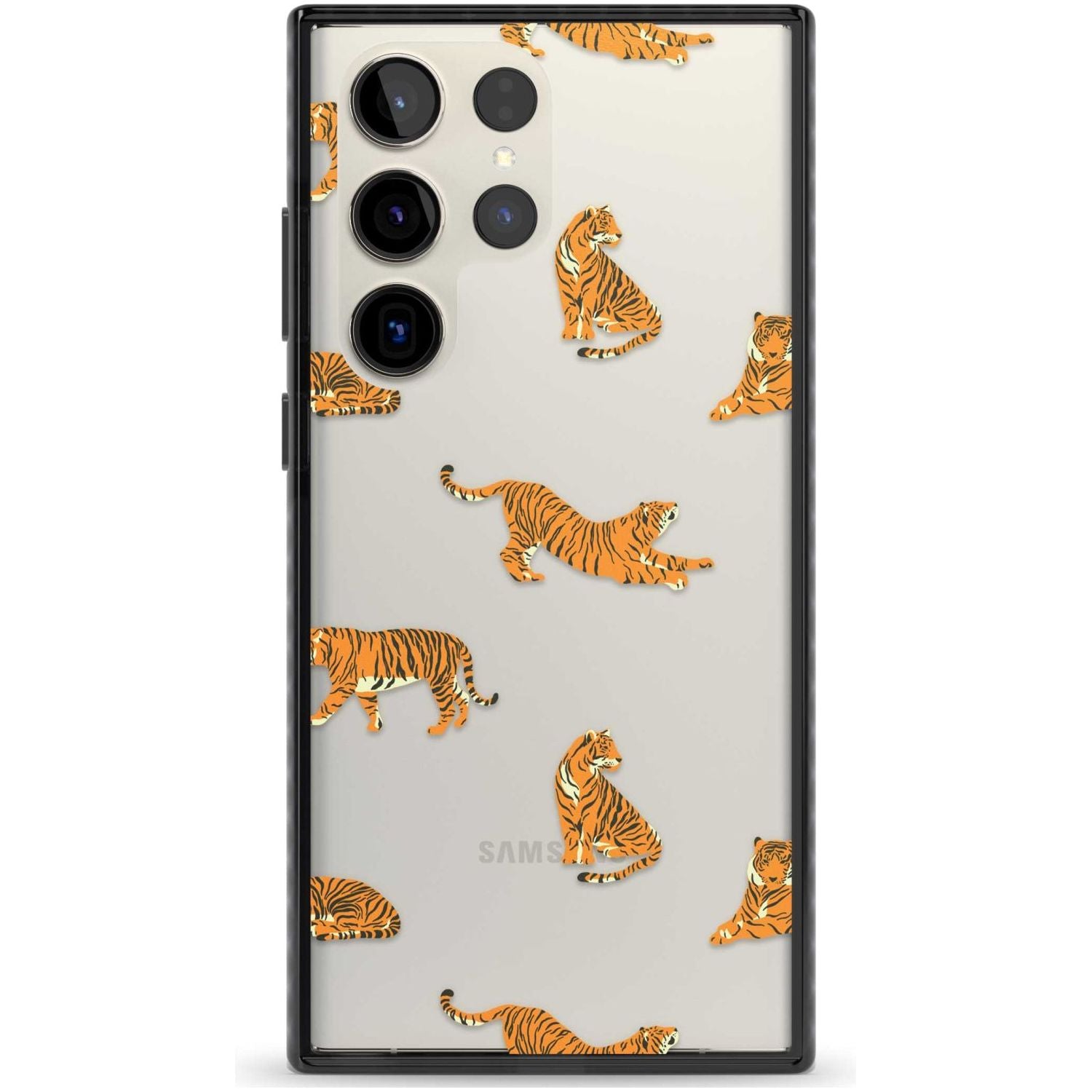 Clear Tiger Jungle Cat Pattern Phone Case Samsung S22 Ultra / Black Impact Case,Samsung S23 Ultra / Black Impact Case Blanc Space