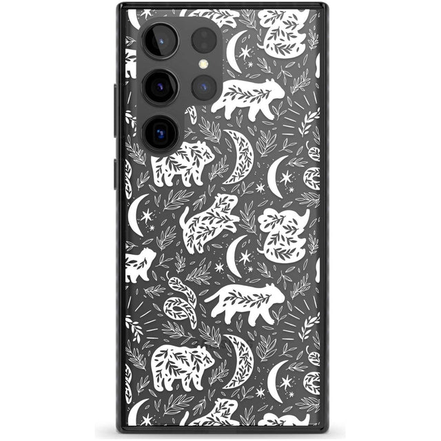 Forest Animal Silhouettes: White/Clear Phone Case Samsung S22 Ultra / Black Impact Case,Samsung S23 Ultra / Black Impact Case Blanc Space