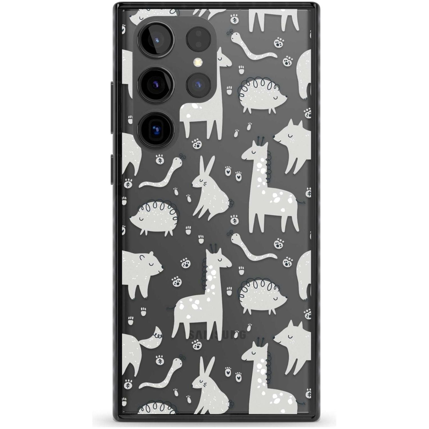Adorable Mixed Animals Pattern (Clear) Phone Case Samsung S22 Ultra / Black Impact Case,Samsung S23 Ultra / Black Impact Case Blanc Space