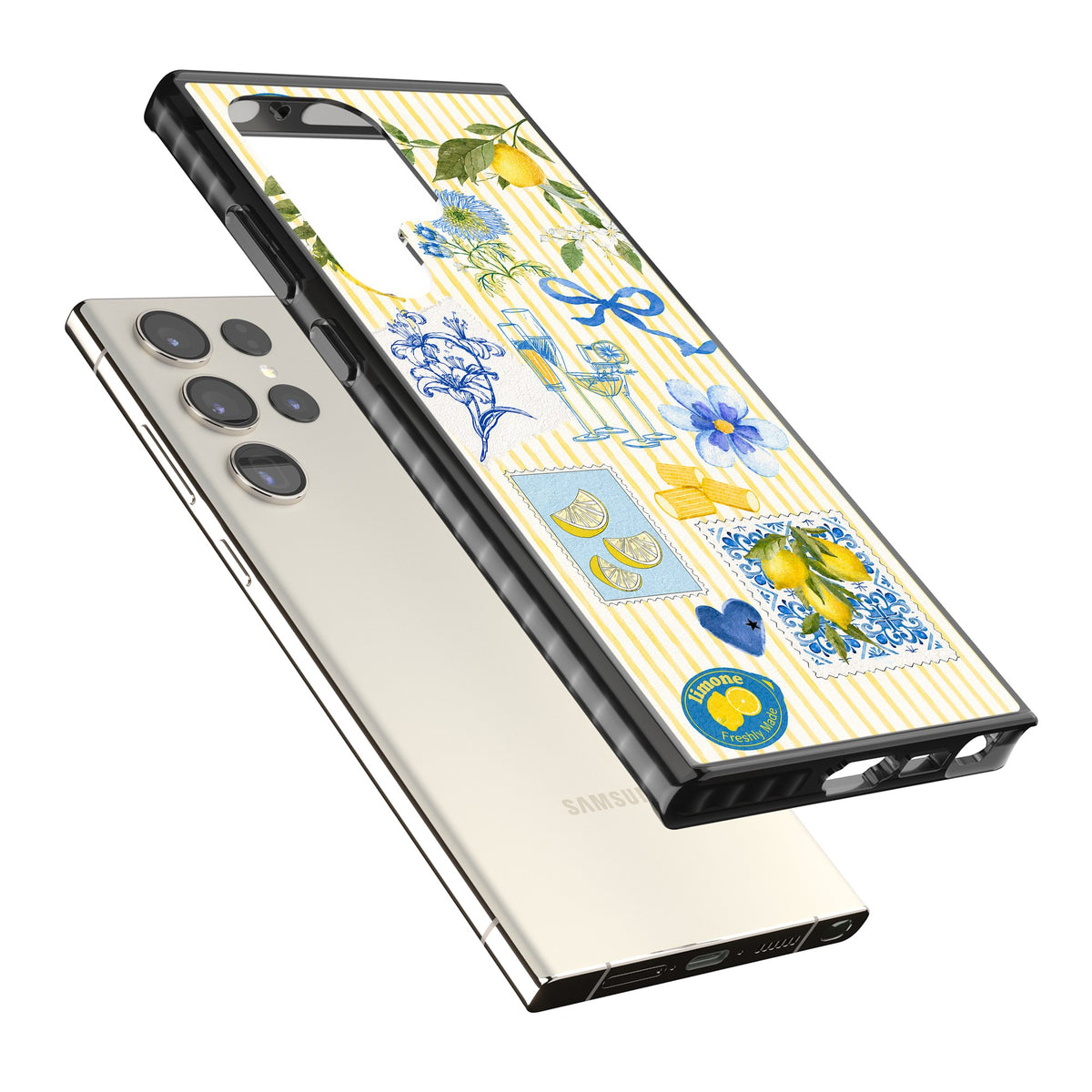 Limone Riviera Samsung S22 Ultra / Samsung S23 Ultra / Samsung S24 Ultra Impact Black Phone Case angled