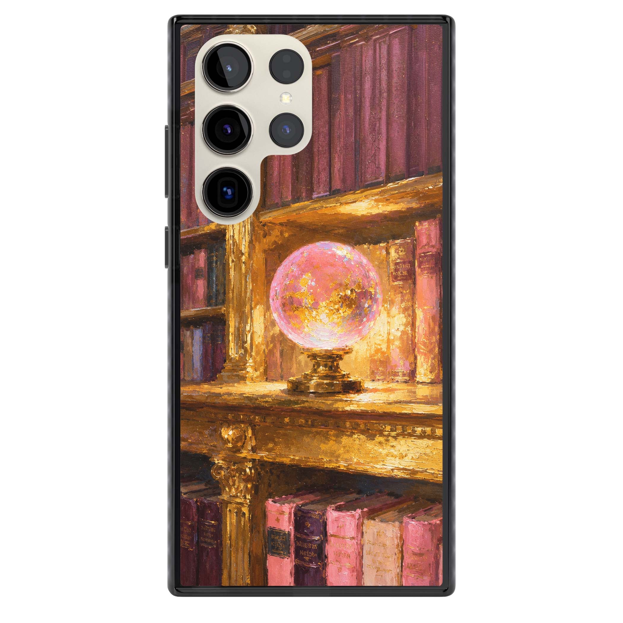 Gilded Library dark academia iPhone case featuring an oil painted crystal ball on a gilded library shelf with vintage | Black Impact case for Samsung Galaxy S24 Ultra, Samsung Galaxy S23 Ultra, Samsung Galaxy S22 Ultra