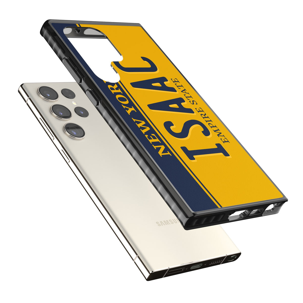 Personalised New York License Plate Samsung S22 Ultra / Samsung S23 Ultra / Samsung S24 Ultra Impact Black Phone Case angled