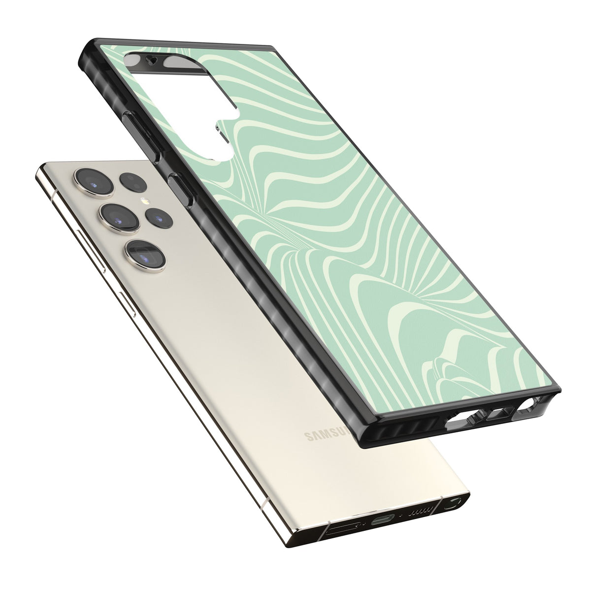 Mint Green Distorted Line Samsung S22 Ultra / Samsung S23 Ultra / Samsung S24 Ultra Impact Black Phone Case angled