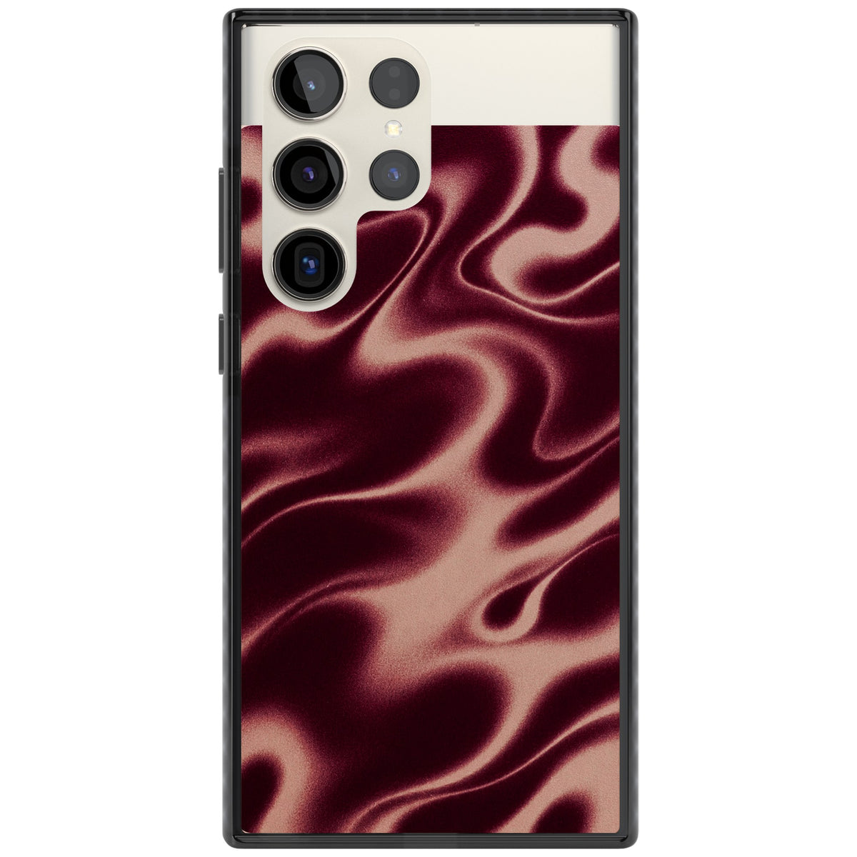 Merlot Sand abstract iPhone case featuring burgundy liquid satin waves, rose-gold highlights and silky folds Samsung S22 Ultra / Samsung S23 Ultra / Samsung S24 Ultra Impact Black Phone Case front