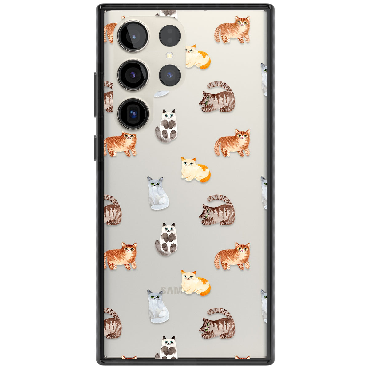 Cute Cat Pattern Classic Samsung S22 Ultra / Samsung S23 Ultra / Samsung S24 Ultra Impact Black Phone Case front