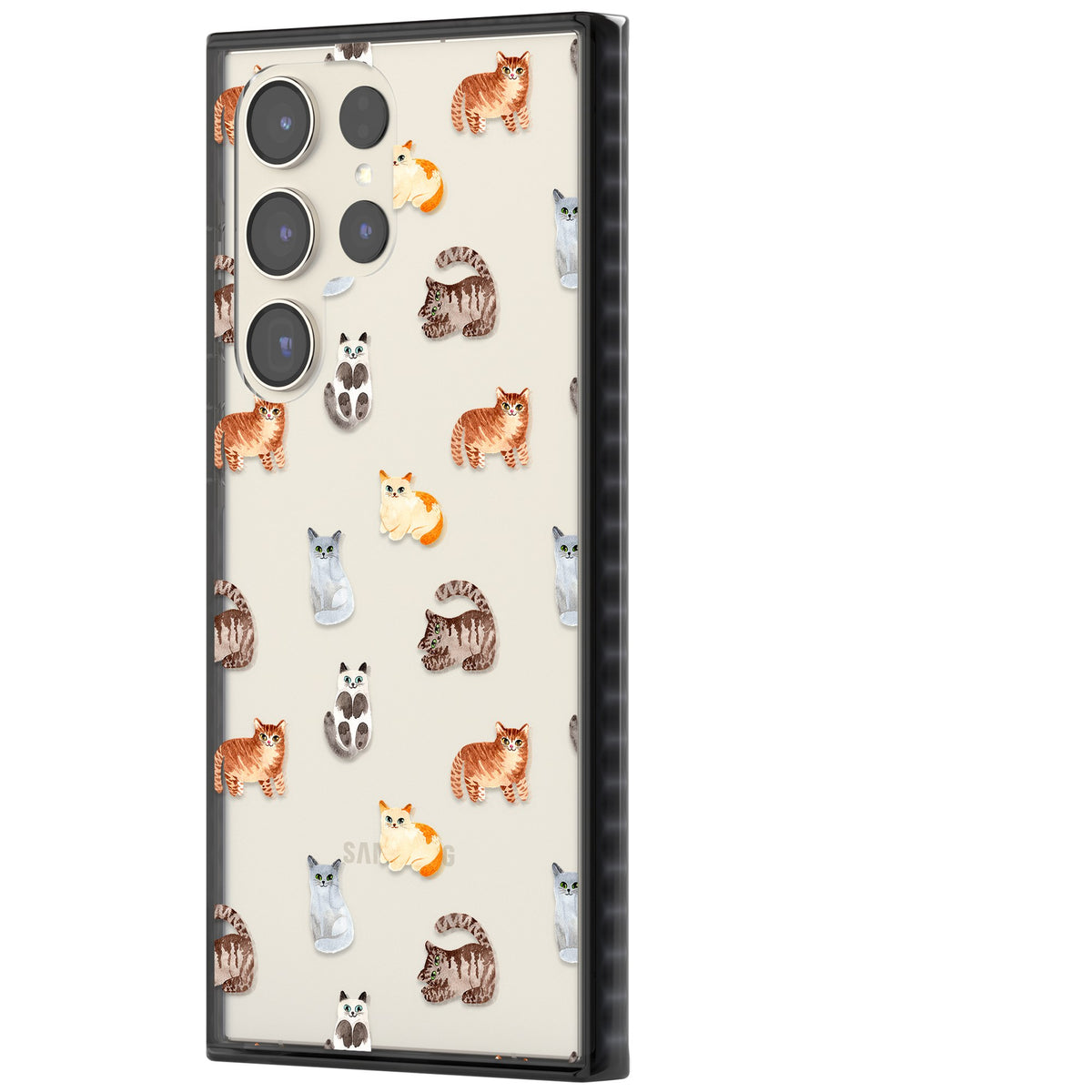 Cute Cat Pattern Classic Samsung S22 Ultra / Samsung S23 Ultra / Samsung S24 Ultra Impact Black Phone Case side