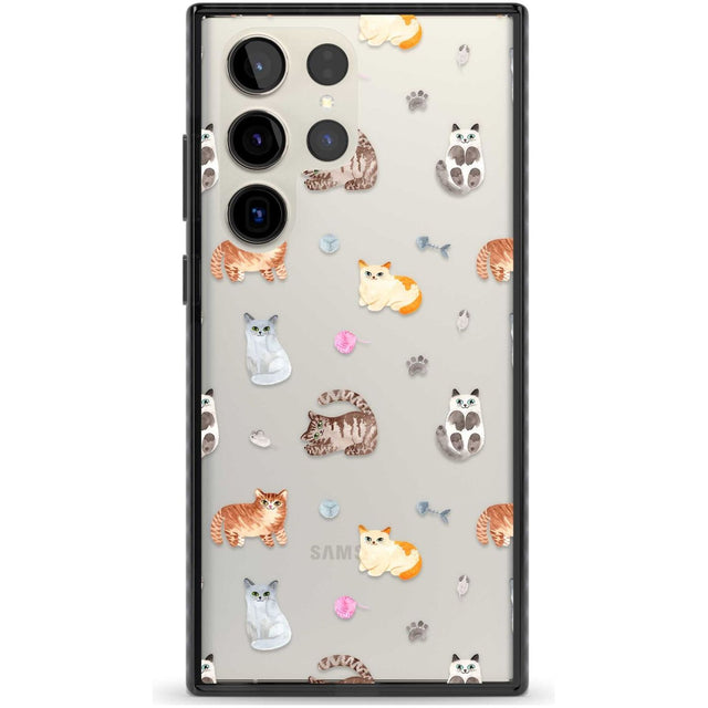 Cats with Toys - Clear Phone Case Samsung S22 Ultra / Black Impact Case,Samsung S23 Ultra / Black Impact Case Blanc Space