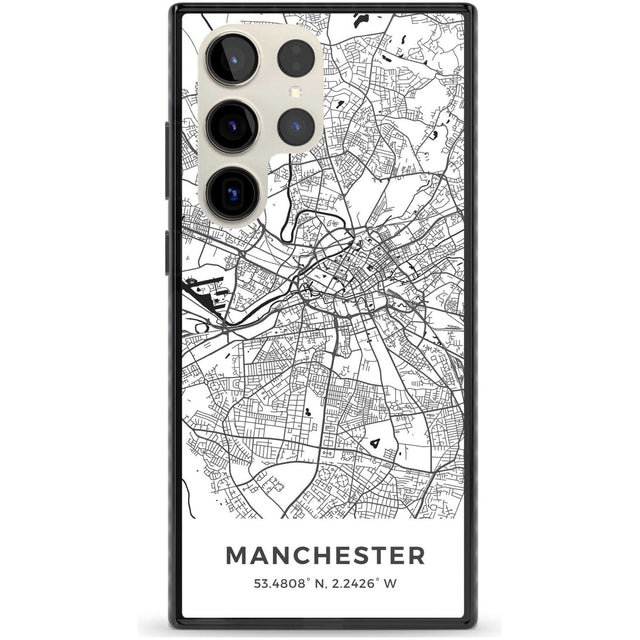 Map of Manchester, England Phone Case Samsung S22 Ultra / Black Impact Case,Samsung S23 Ultra / Black Impact Case Blanc Space