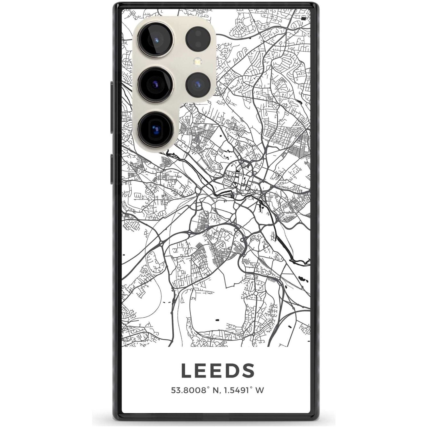Map of Leeds, England Phone Case Samsung S22 Ultra / Black Impact Case,Samsung S23 Ultra / Black Impact Case Blanc Space