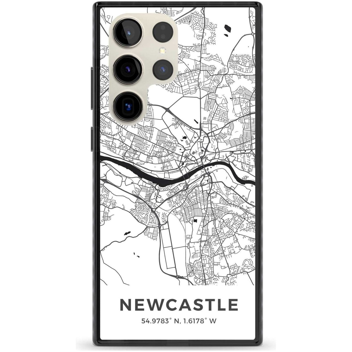 Map of Newcastle, England Phone Case Samsung S22 Ultra / Black Impact Case,Samsung S23 Ultra / Black Impact Case Blanc Space
