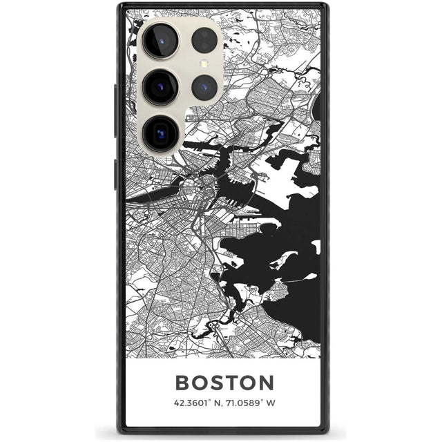 Map of Boston, Massachusetts Phone Case Samsung S22 Ultra / Black Impact Case,Samsung S23 Ultra / Black Impact Case Blanc Space