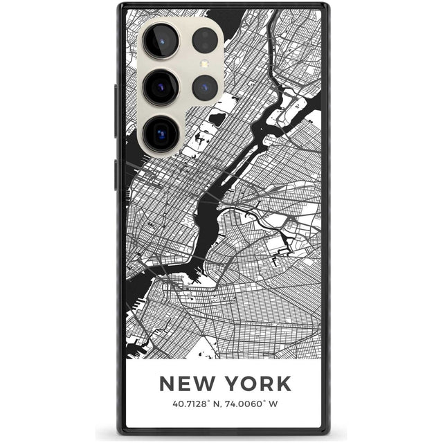 Map of New York, New York Phone Case Samsung S22 Ultra / Black Impact Case,Samsung S23 Ultra / Black Impact Case Blanc Space
