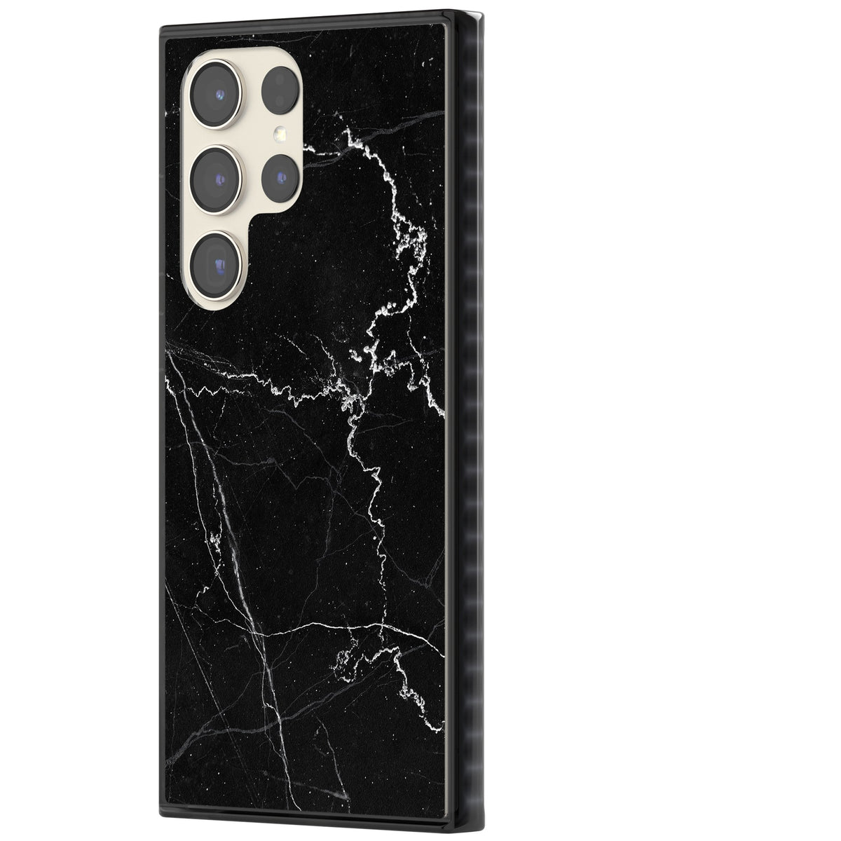 Bold Black Marble With White Texture Samsung S22 Ultra / Samsung S23 Ultra / Samsung S24 Ultra Impact Black Phone Case side